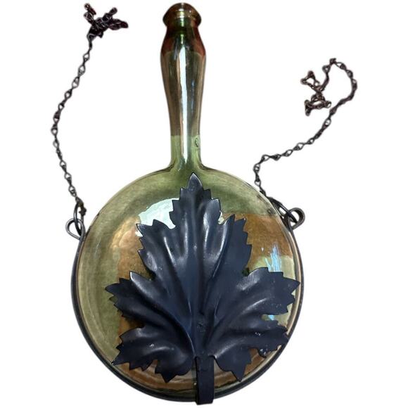 Vintage Metal Leaf Green Decorative bottle with Chain - Picture 2 of 5